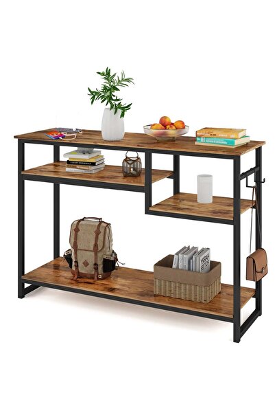 AGD Console Table with 4-Tier Storage Shelves, Entryway Side Table with Charg...