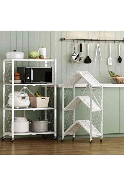 Generic رف تخزين متعدد الأغراض قابل للطي بأربعة إطارات، أبيض، 72×38×126 سم