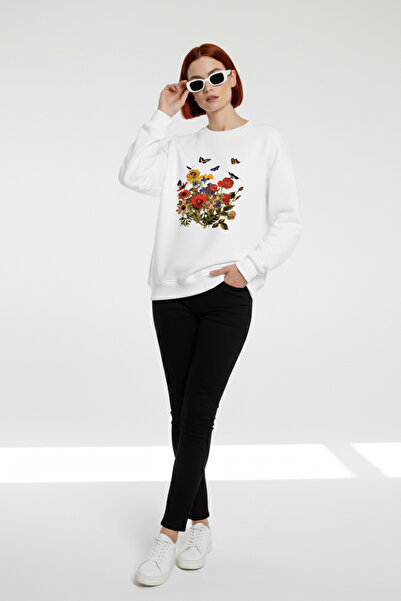 uyguntarz Unisex Colorful Flowers Printed Oversize Crew Neck Sweatshirt