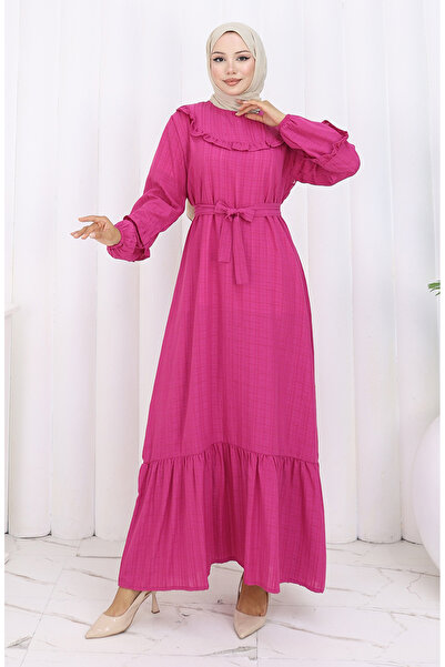 sefamerve Ruffled Belted Dress 2159-05 Fuchsia
