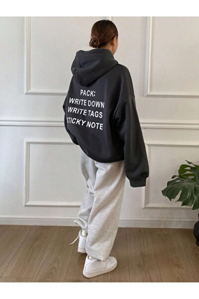 AFROGİYİM Γυναικείο φούτερ με κουκούλα με στάμπα με 2 κλωστές