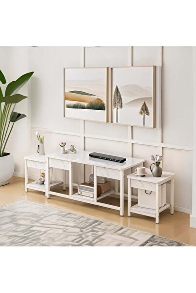 AGD 3-Piece Nesting Table Set Stackable Side Tables for Coffee, Tea, and TV Table, Open Storage