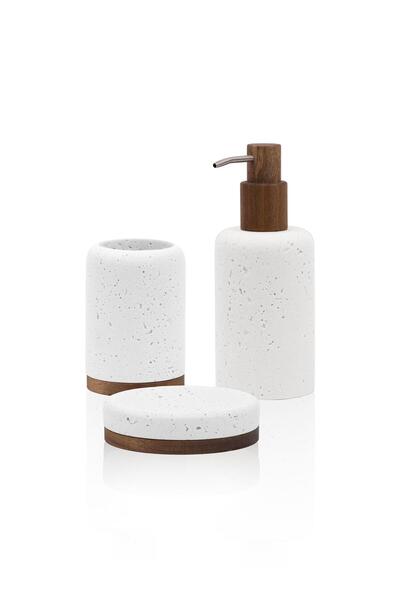 The Mia Travertine Bathroom Set White 3 Pieces
