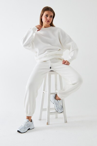 GIA - ART Unisex Oversize Tracksuit Set Basic White – Crew Neck, Elasticated Legs, 3-Thread Fleece