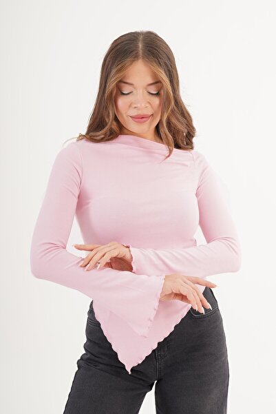 Hipo Trend Bluză roz cu mânecă spaniolă cu croială șnururi asimetrice