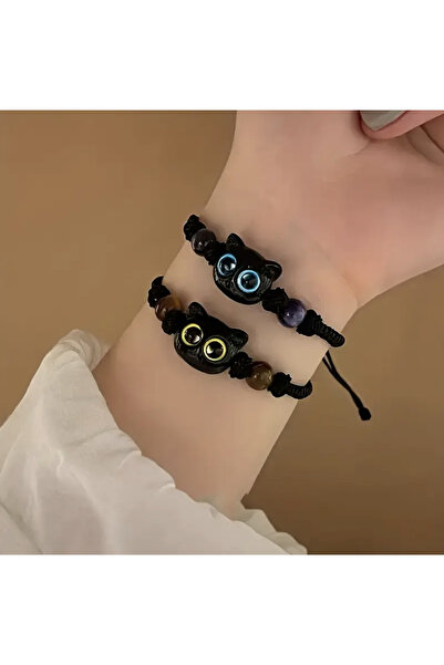 Innovate Store 2 قطعة من أساور اليد الأنيقة ذات اللون الأسود على شكل قطة قابلة للتعديل