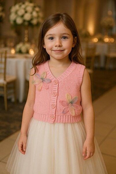 meriç bebe - bütün çocuklar melektir. mrc Baby Girl Child Thessaloniki Knitted Floral Knitwear Vest - 1-5 Years Old