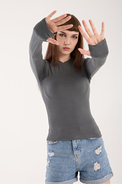 TheyYou Жіночий базовий боді з довгими рукавами та пальчиковими отворами – чо...