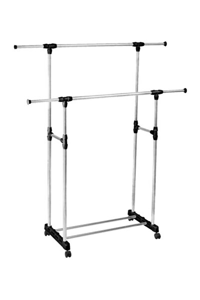 Generic Metal Double Pole Cloth Hanger Silver/Black