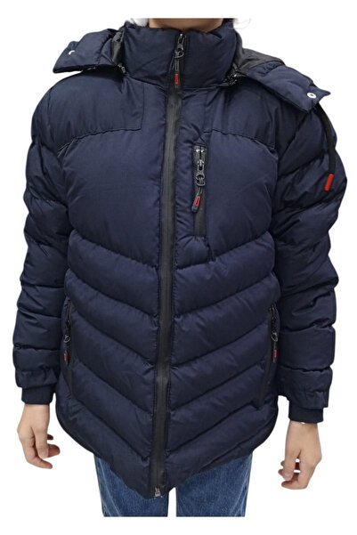 İrem Çocuk Giyim Boy's Navy Blue Color Coat with Removable Hood, Plush Lining...
