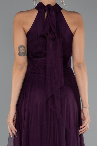 Abiyefon Mor Halter Yaka Uzun Abiye Elbise ABU3252