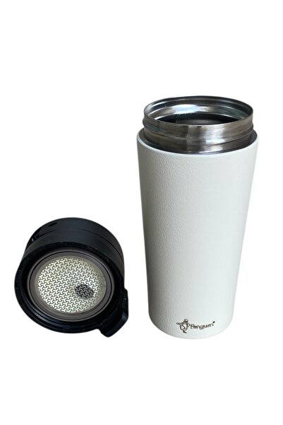 Penguen Herbal Tea Thermos with Filter Hot Cold Strainer Hand Thermos Vehicle School Work Travel Cup Thermos 380ml