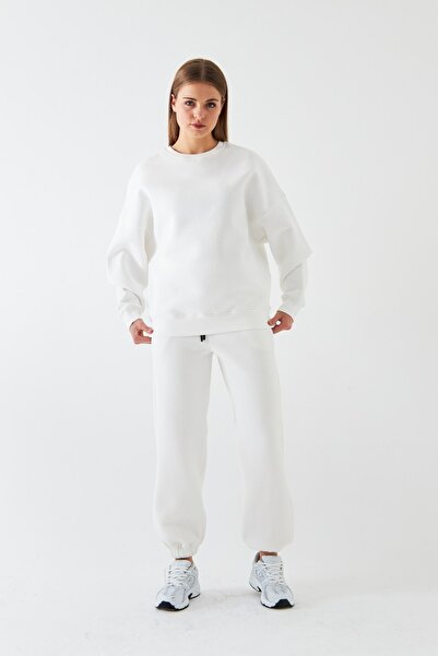 GIA - ART Unisex Oversize Tracksuit Set Basic White – Crew Neck, Elasticated Legs, 3-Thread Fleece