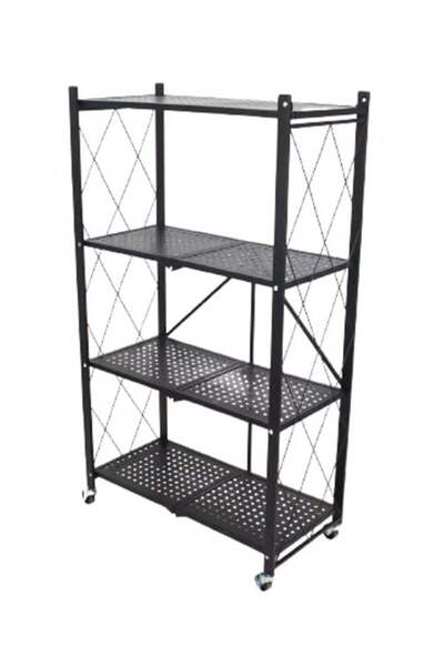 AGD رف تخزين قابل للطي من هوم تايم، 4 طبقات، بعجلات، أسود، 34×71×124 سم