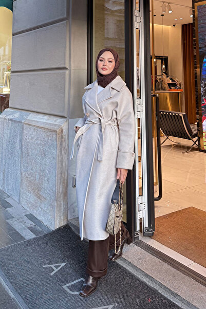 LOCCO Women's Double Breasted Collar Cashmere Coat Stone