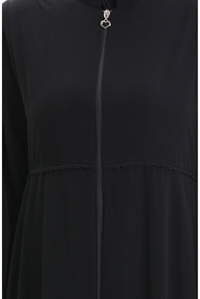 sefamerve Large Size Embroidered Zippered Ferace 5079-01 Black