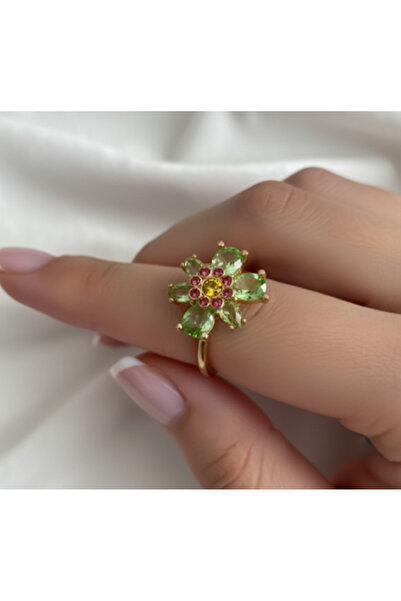 Ervalina خاتم من العلامة التجارية ستيل جرين ستون