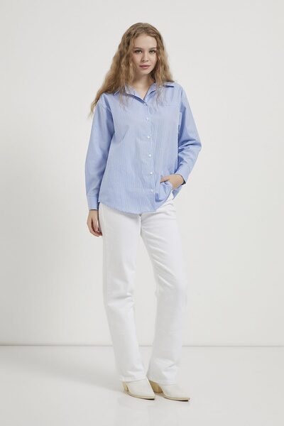 Arma Life Cămașă casual albastră cu mânecă lungă cu dungi pentru femei