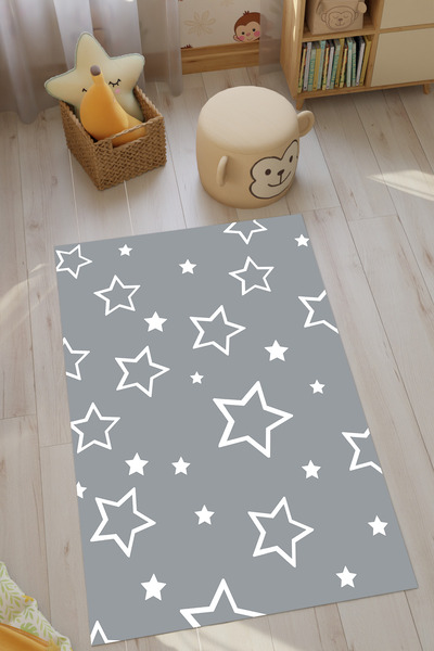 HalıOnline Yıldız Desenli Dijital Baskılı Makinede Yıkanabilir Kaymaz Leke Tu...