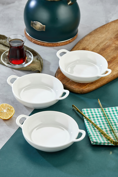 Le Paon 3’lü Porselen Oval Kulplu Meze ve Servis Kasesi Seti 19x15x4,5 cm – Ş...