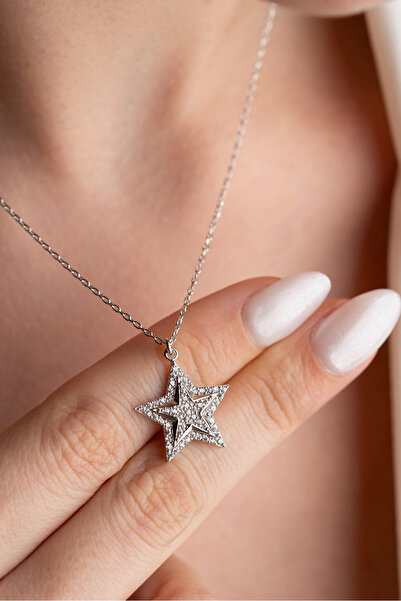 Two Arts Jewelry 925 Ayar Gümüş Yıldız Zirkon Taşlı Kolye – Zirkon Taşlı – Kadın