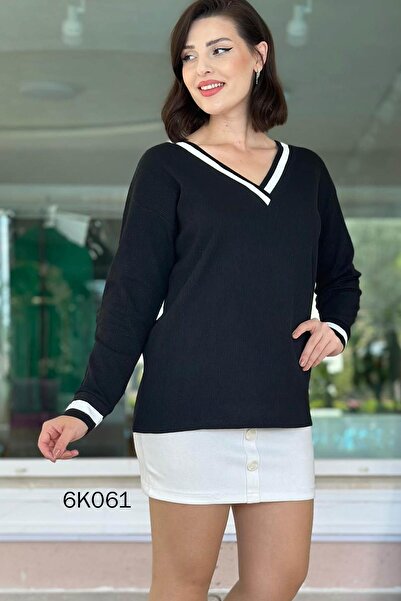 İnce Topuk بلوزة وافل برقبة على شكل حرف V 6k061