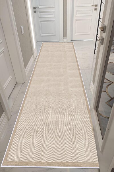 VOPTEKS Vizon Bej Halı Mutfak Halısı Makinede Yıkanabilir Halı Kaymaz Taban Halı