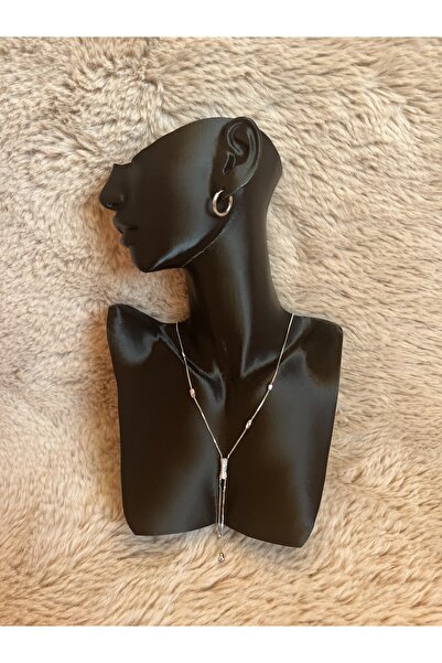 PARMAK İZİ AKSESUAR ZİRKON TAŞLI BORU Y KOLYE ÇELİK KADIN KOLYE SEVGİLİYE KIZ...