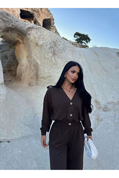 DMK Store Modal Fabric V-Neck Cardigan Pantalon Two-Piece Set