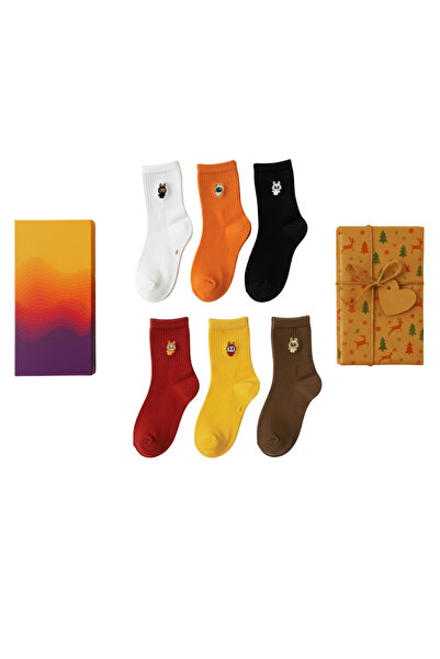 AYDK Labubu Embroidered Premium Socks Set of 6 – Summer and Winter Cotton Unisex Special Boxed Gift Socks