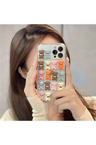 OSG iPhone 14 Pro Max Uyumlu 3D Ayıcıklar Desenli Premium Şeffaf Sararmaz Tas...