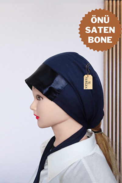 Tergek غطاء رأس أنيق من الساتان باللون الأزرق الداكن، مع أربطة خلفية قابلة لل...