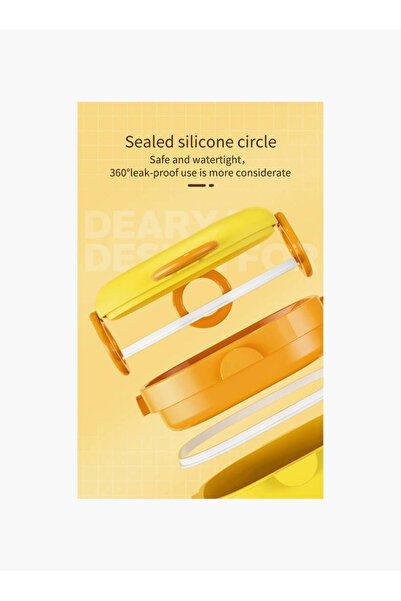 LOKOO Deria Double Layer Airtight Lunch Box with Spoon and Fork - Yellow - 480ml