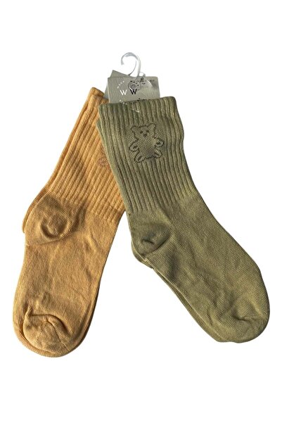 ww waka waka kids store Unisex Children's Colorful Teddy Bear Patterned 2-Piece Socks Set – Comfortable and Stylish for Everyday Use