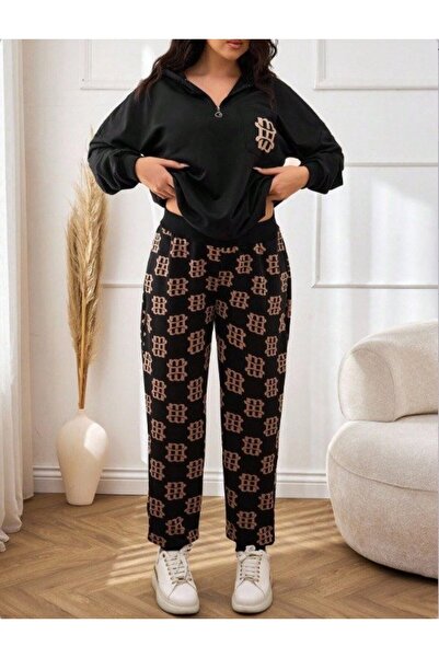 Bijuterria Women's Long Sleeve Two Thread Fabric Zipper And Pocket Detail Hooded Double Suit