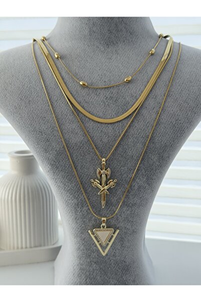 Enfes Takı 316 ÇELİK 14K GOLD ÇOKLU KOLYE