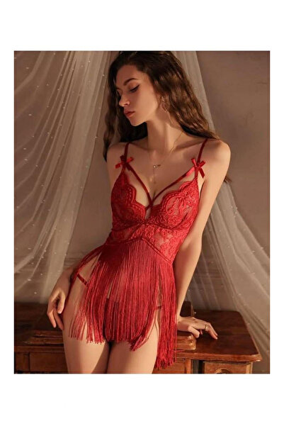 Mores Saçaklı İnce Püsküllü Tanga Hediyeli Gecelik