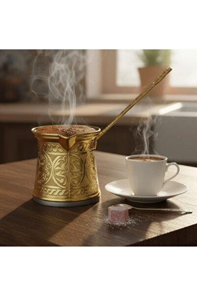 DAMMERUN 6-8 Kişilik Çelik Gold Desenli Cezve – Şık ve Dayanıklı Tasarım