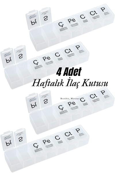 MultiTrendy 4 Adet Haftalık (1 Aylık) İlaç Kutusu Hap Kutusu Düzenleyici Haft...