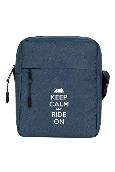 CrowsGate Geantă de umăr Keep Calm and Ride On Culoare bleumarin