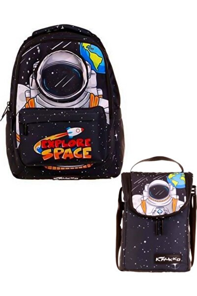 KAUKKO Bright Leather Astronaut Patterned 2-Piece School Bag Set