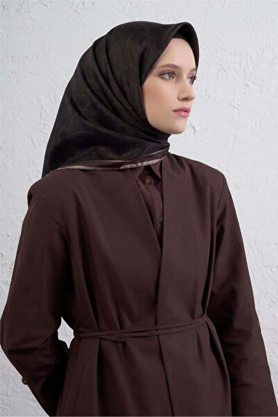 Armine Sura İpek Eşarp IST 9408 - 83 Kahverengi Geometrik Desen