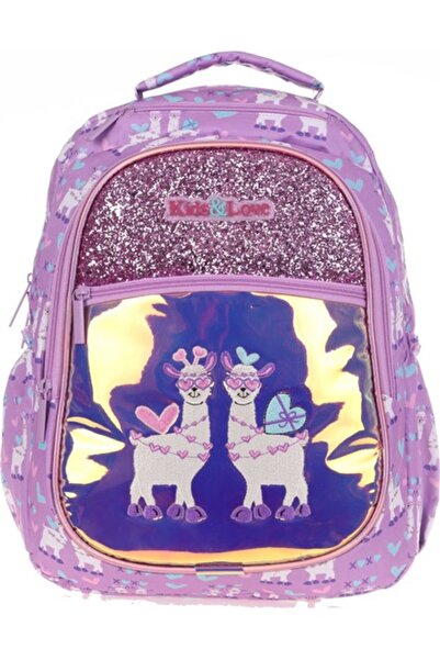 KAUKKO Kids&love 2 Li Set Aynalı-Taşlı Lama Sırt Çantası ve Kalem Çantası