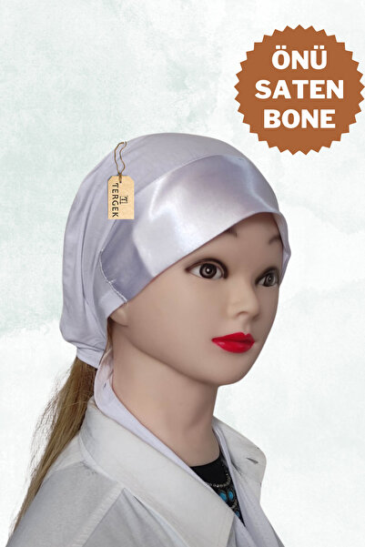 Tergek Satin Lace-Up Stylish Bonnet White, Adjustable Hijab Scarf Shawl Turban Bonnet with Back Lace-Up