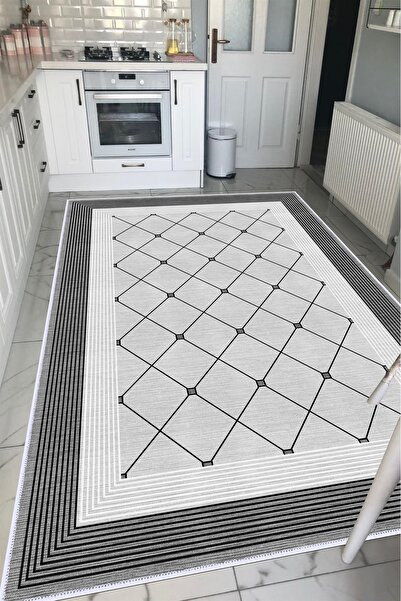 VOPTEKS Gri Halı Mutfak Halısı Makinede Yıkanabilir Halı Kaymaz Taban Halı