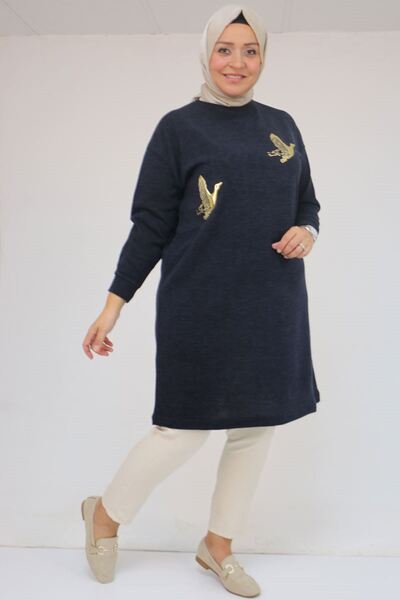 Eslina 58143 Μεγάλο μέγεθος με χαμηλά μανίκια αξεσουάρ Mir Tunic - Navy Blue