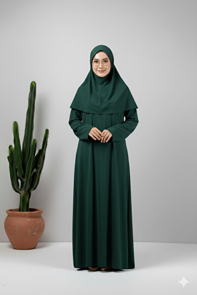 Genel Markalar Tek parça başörtülü kadın tesettür namaz elbisesi düz renk