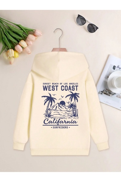 AFROGİYİM Unisex Weatcoast Printed Hooded Sweatshirt with 2 Threads