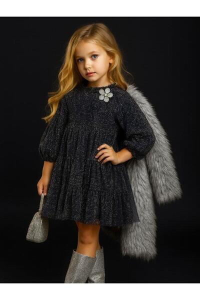 Zekids Момичешка рокля с пайети, слоеве и камъни