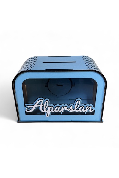 UNT Kişiye Özel İsimli Ahşap Kumbarası – Mavi Renk MDF Tasarım